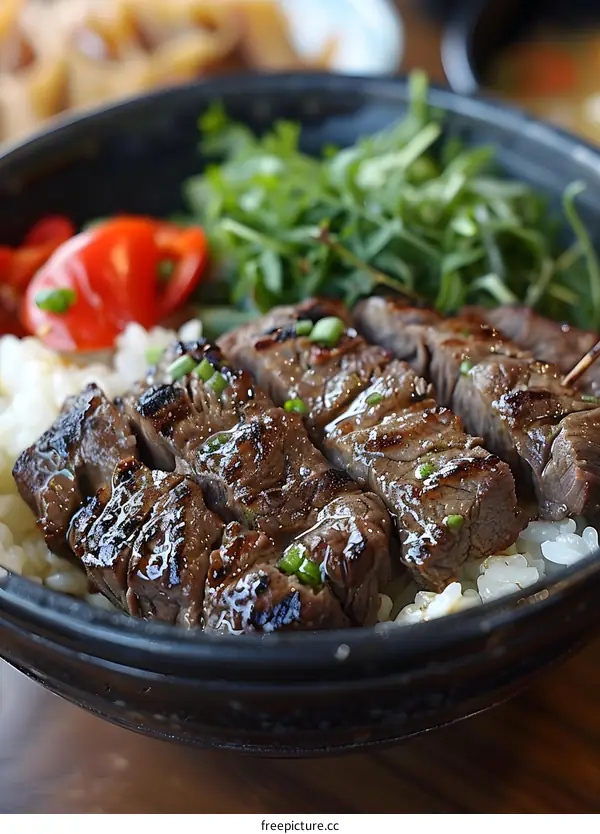 Grilled Beef with Rice and Vegetables