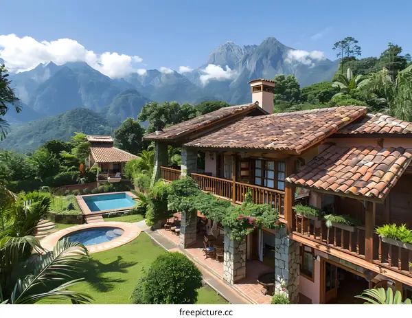 A beautiful house with a pool in the mountains