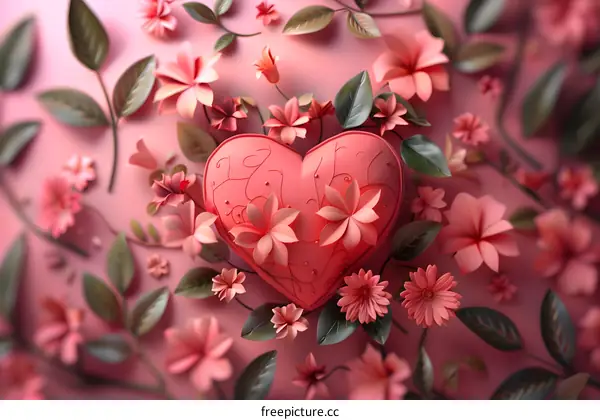 Pink heart-shaped box with pink flowers