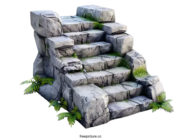 [Transparent Background PNG]Stone stairs with overgrown plants
