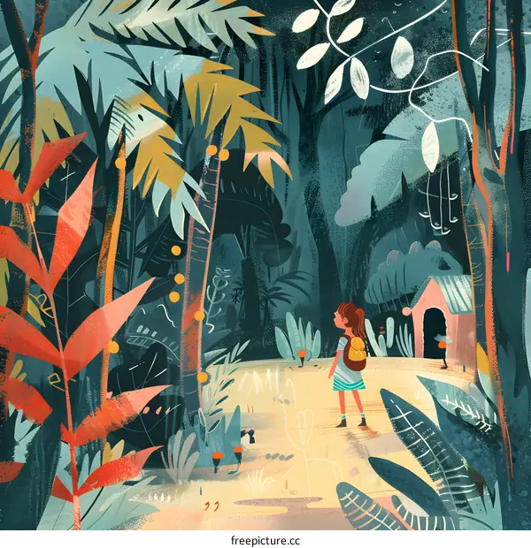 Girl with Backpack in Lush Rainforest