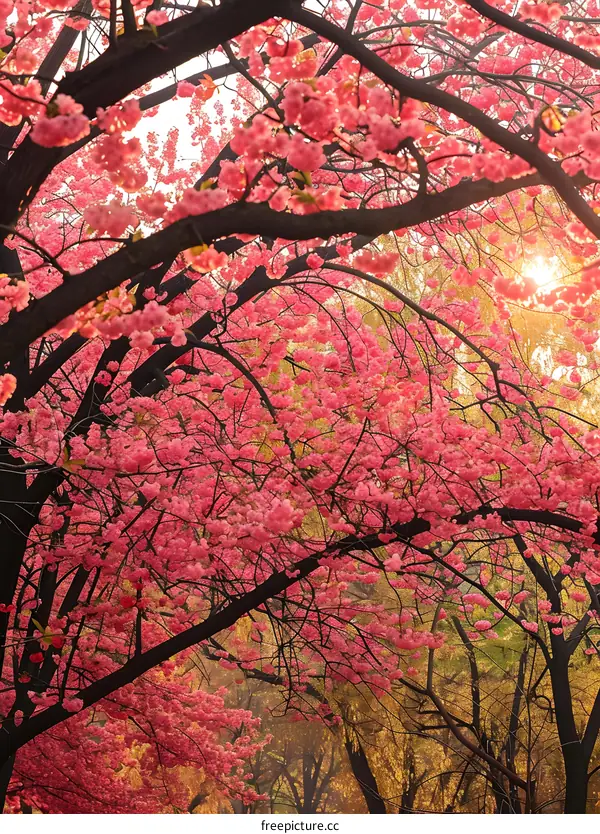 Pink Blossoms and Golden Sunlight