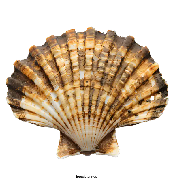 [Transparent Background PNG]A beautiful seashell with a brown and white striped pattern.