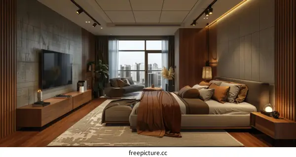 Modern Bedroom Interior Design with Wooden Accents