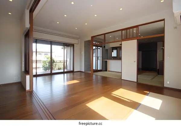 Modern Japanese Style Home Interior Design With Sliding Doors and Wooden Flooring