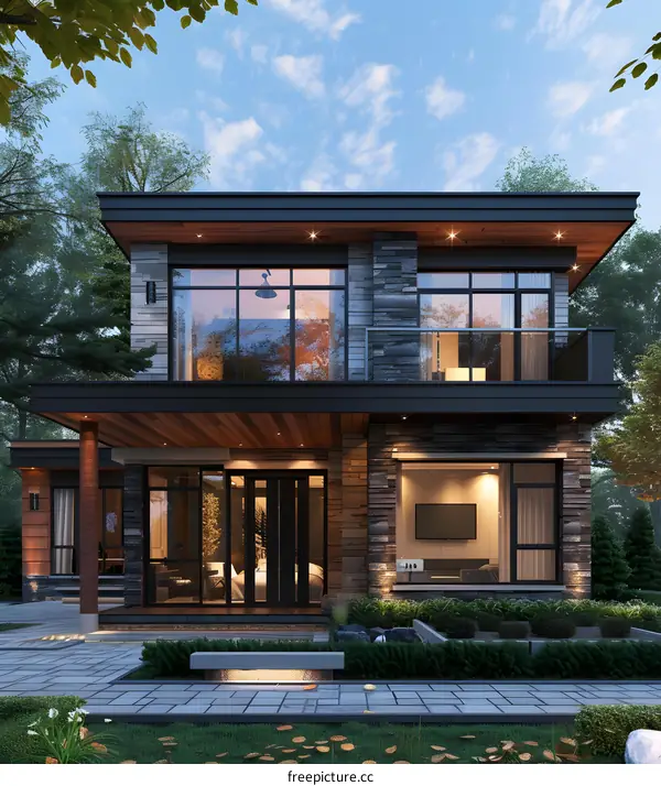 A modern house with a beautiful yard