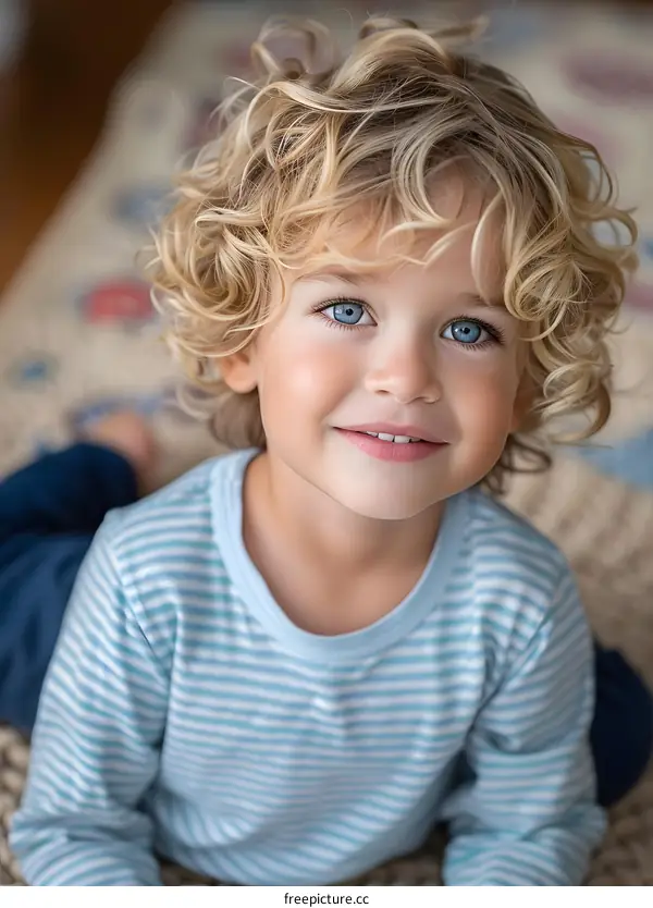 Portrait of a cute smiling blond toddler boy
