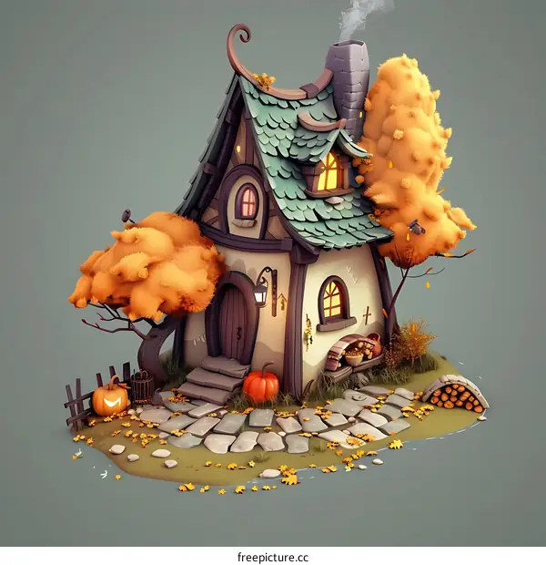 Autumn Fairy Tale Cottage Illustration