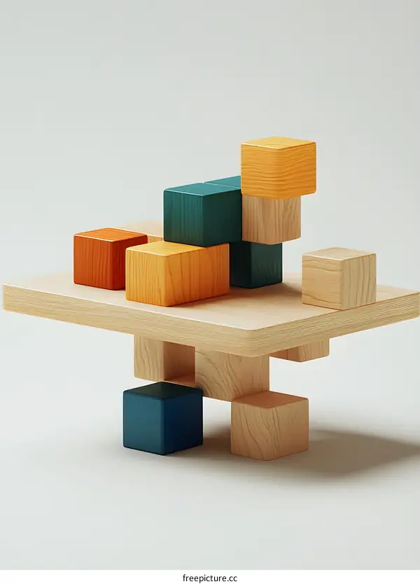 Colorful Wooden Blocks Minimalist Abstract Background