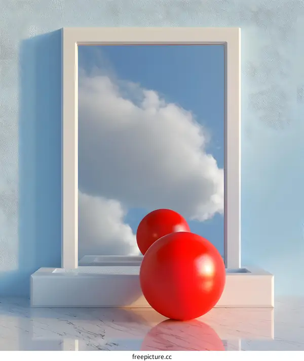 Red spheres and sky reflection