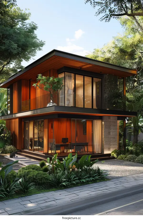 Modern Two Story Tropical House Design with Open Space Living Area