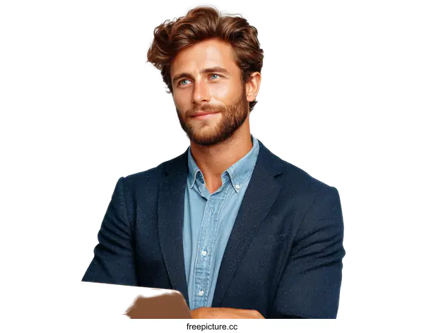 [Transparent Background PNG]Businessman with Laptop Portrait