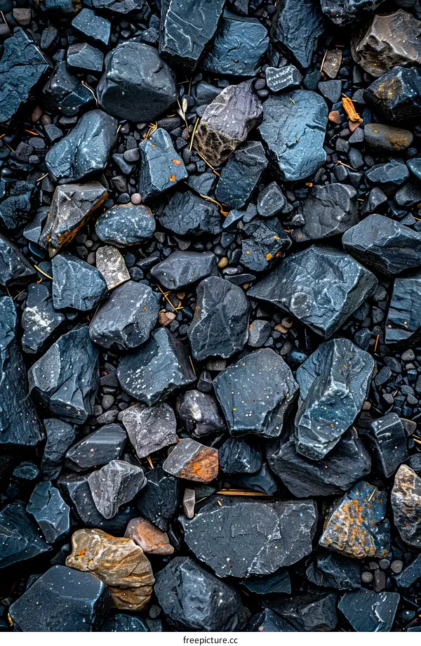 Close-up of Dark Gray and Black Pebbles and Rocks