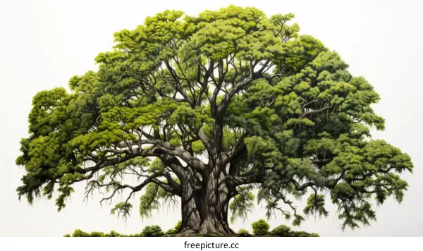 An illustration of a large tree with green leaves.