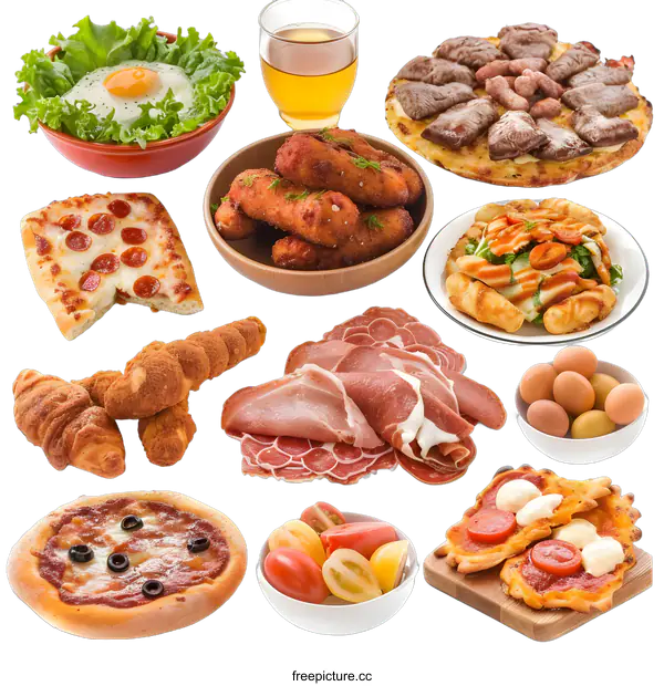 [Transparent Background PNG]Assortment of Italian Cuisine Food Items on White Background