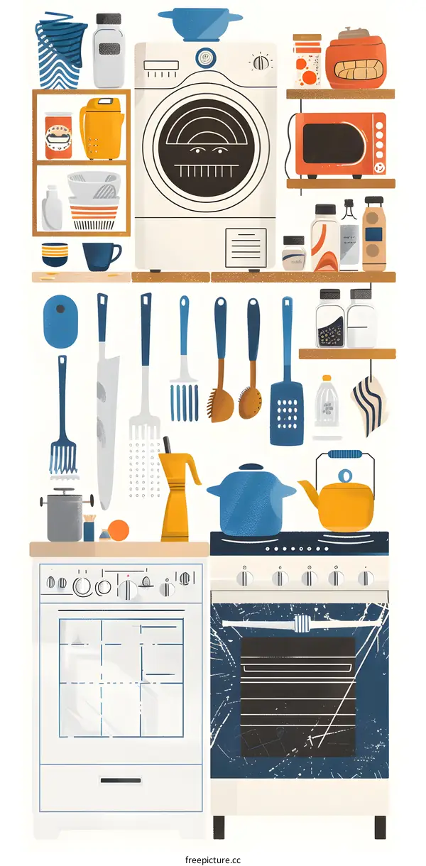Kitchen Utensils and Appliances Illustration