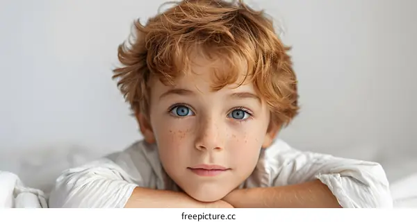 Portrait of a boy with red hair and freckles
