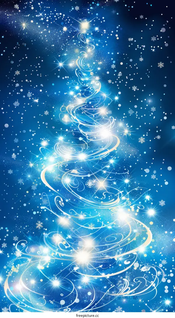 Christmas Tree with Glittering Snowflakes