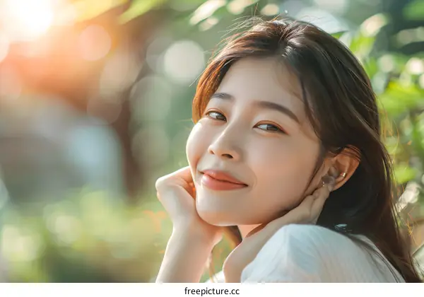 Smiling Asian Woman Outdoors Portrait