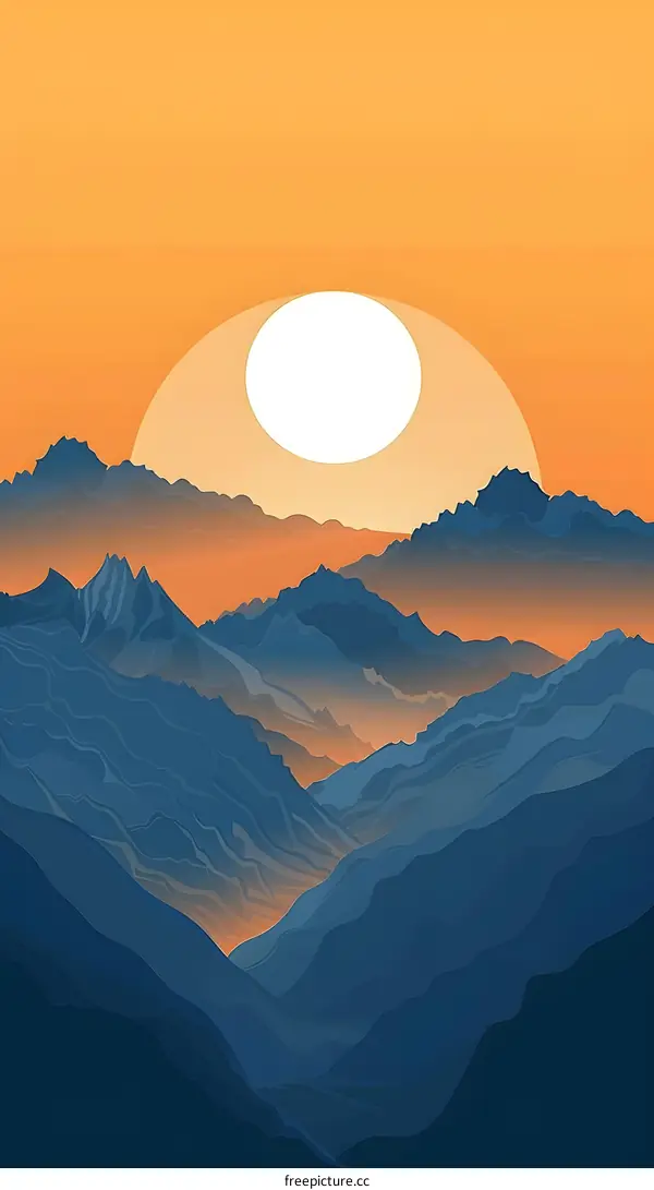 Mountain Range Silhouette with Sunset