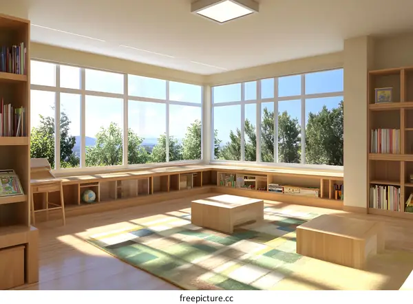 Modern Interior Design of a Room with Large Windows