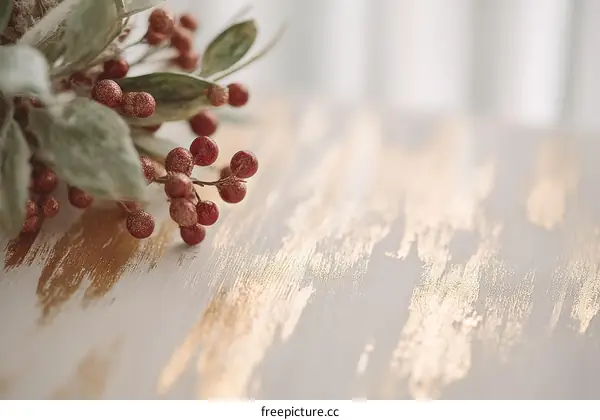 Elegant Festive Winter Berries on a Painted Wooden Background
