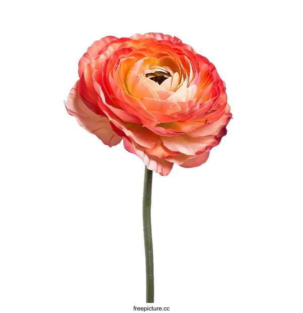 [Transparent Background PNG]Single Orange Ranunculus Flower Isolated on White Background