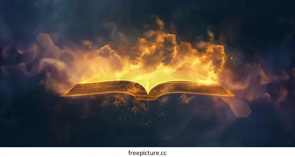 Open Book Burning With Flames And Smoke