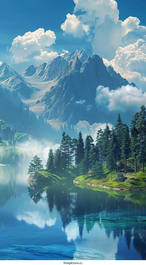 Majestic Mountains and Serene Lake Mirrored in Crystal Waters