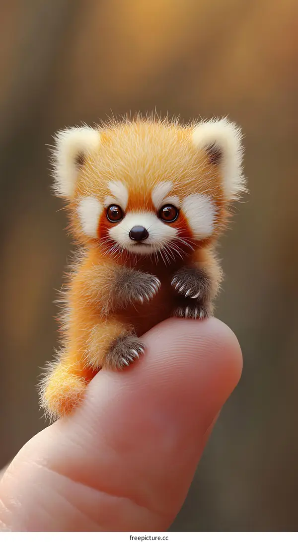 Adorable Red Panda on a Finger