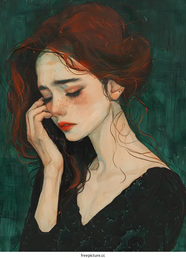 portrait of a crying woman with red hair