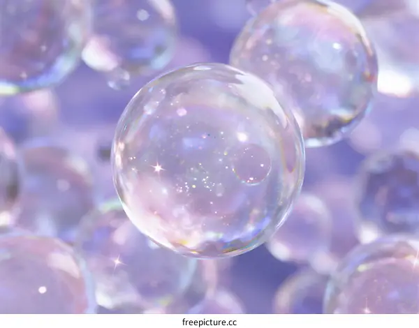Beautiful Transparent Bubbles with Sparkling Particles in Soft Purple