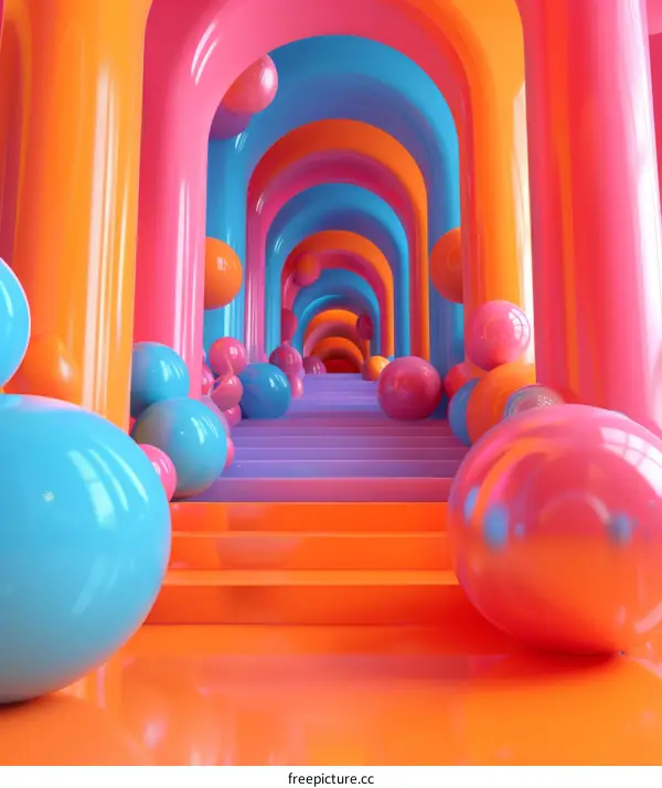 Abstract Colorful Archway Tunnel with Balls