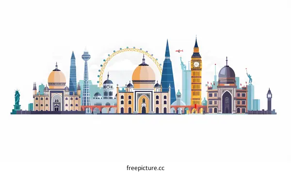 Famous Landmarks Around The World Illustration