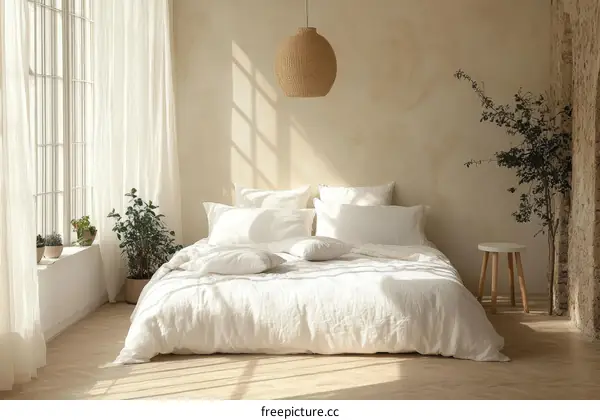 Minimalist White Linen Bedding in a Bright Bedroom