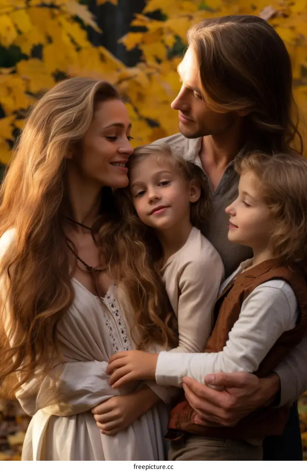 Family of four in a beautiful fall setting