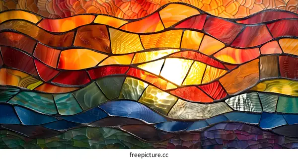 Stained Glass Sunset Landscape