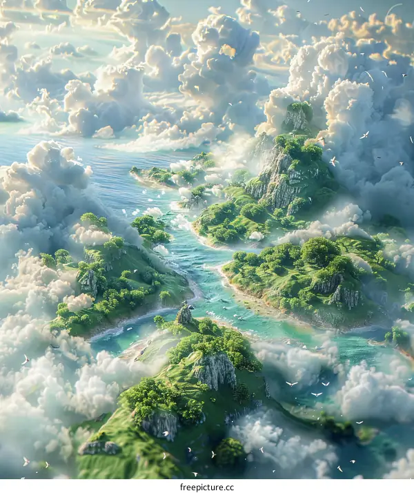 Island Paradise Above the Clouds Fantasy Landscape