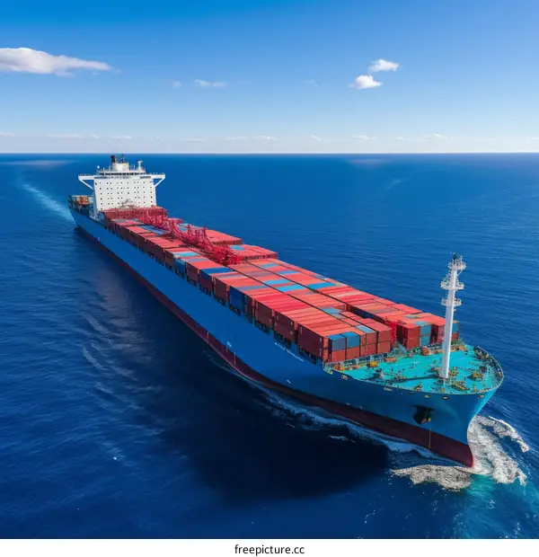 A Large Container Ship Sails Across the Ocean