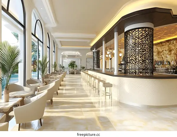 Modern Bar Interior Design With Large Windows