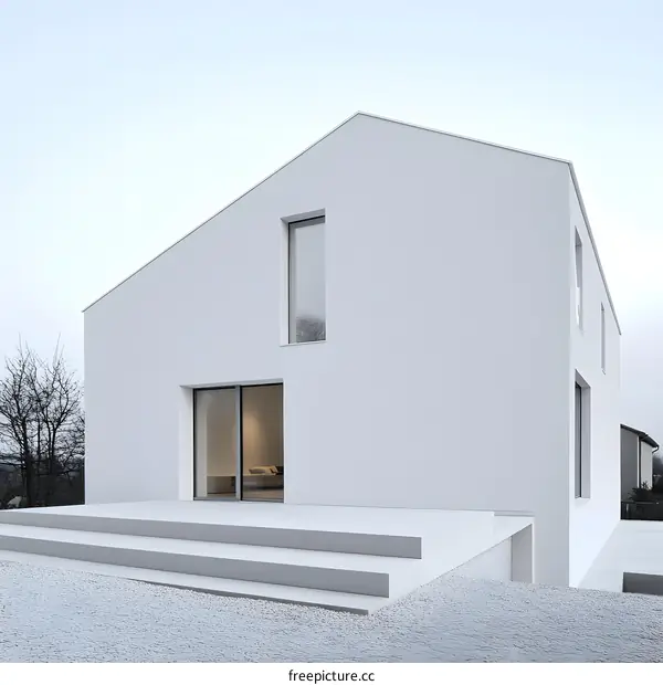Minimalist White House with Sliding Glass Door