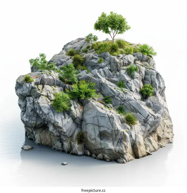 A Large Rock Covered with Moss and Plants