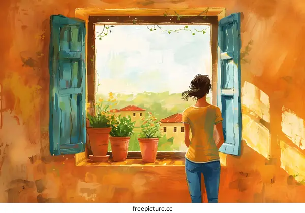 girl looking out the window