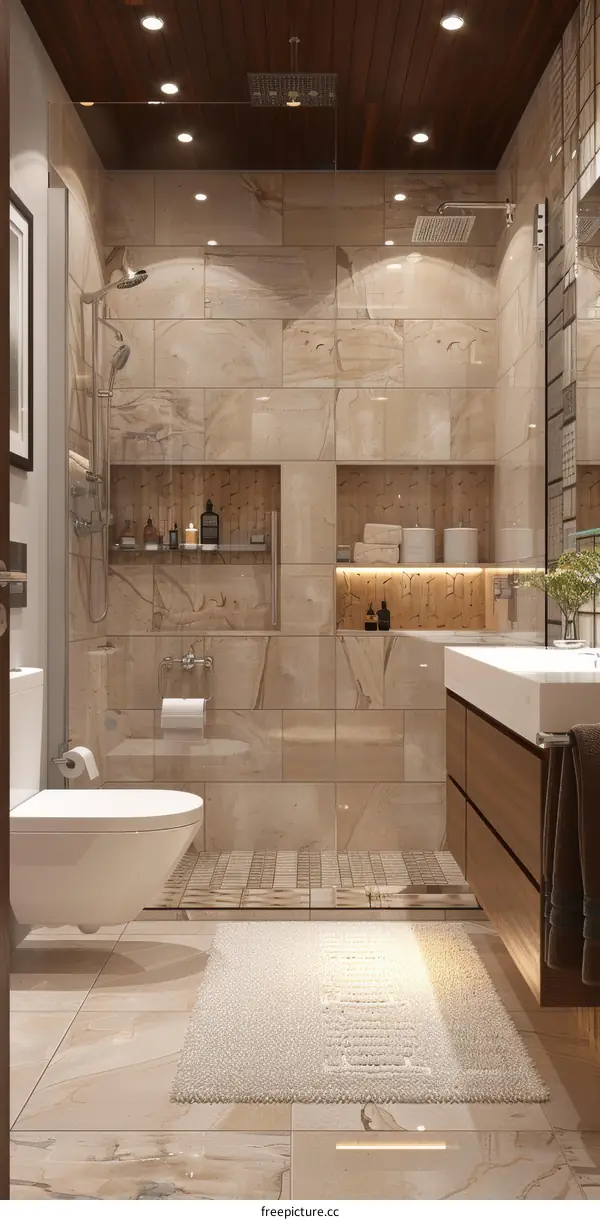 Modern Beige Bathroom Design with Walk-in Shower