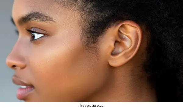 Close up Profile of a Dark-Skinned Woman