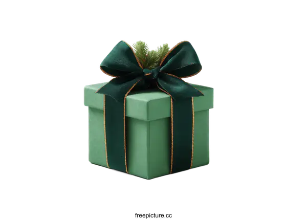 [Transparent Background PNG]Elegant Green Gift Box with Dark Green Ribbon