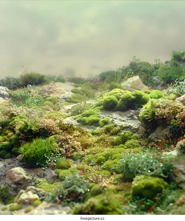 Green Moss Covered Rocks Landscape