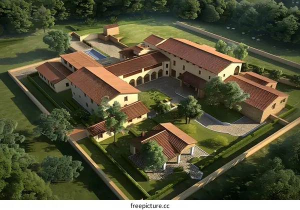 Aerial View of a Traditional Italian Villa