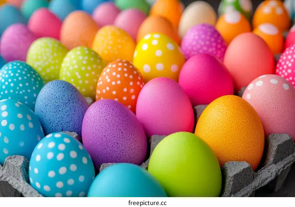 Colorful Easter Eggs in a Cardboard Container