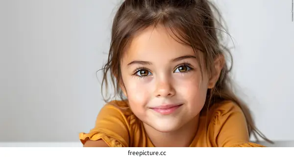 Portrait of a cute little girl with brown hair and brown eyes